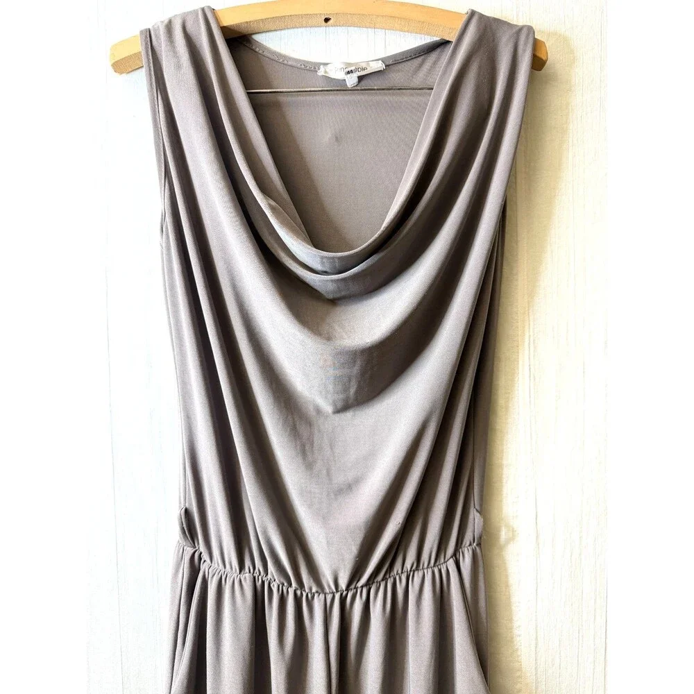 Pineapple Paris Taupe Cowl Neck Sleeveless Jumpsuit Pockets Sz 44 Made in Italy
